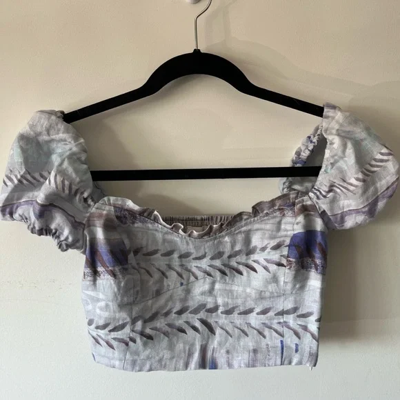 Aritzia Wilfred wander linen puff-sleeve crop top - Picture 4 of 6